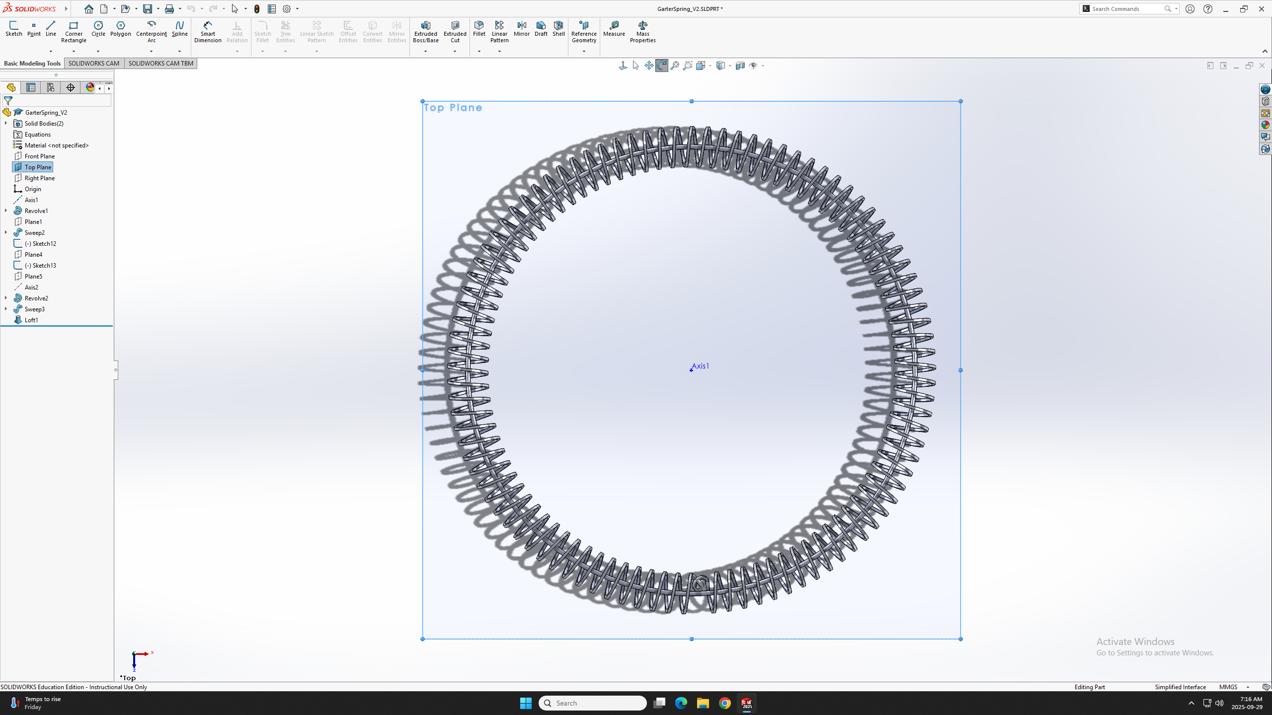 A garter spring modeled in Solidworks