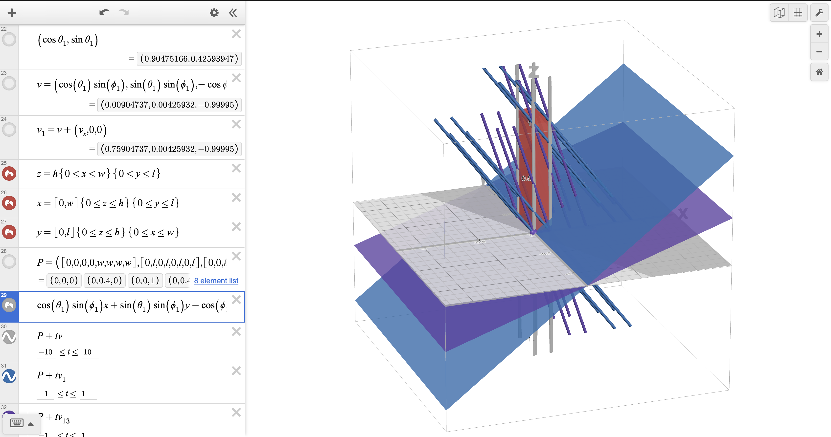 A 3D Desmos plot of a box experiencing rain